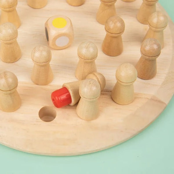 Color Memory Matching Game with 24 Wooden Pegs and Dice for Ages 3 plus