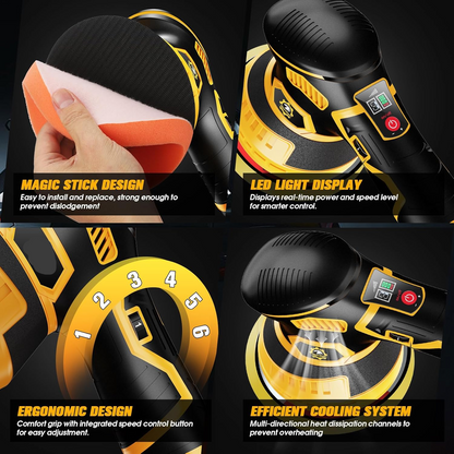 Cordless Orbital Buffer Polisher with Variable Speed and Multiple Foam Pads, Rechargeable Battery Kit