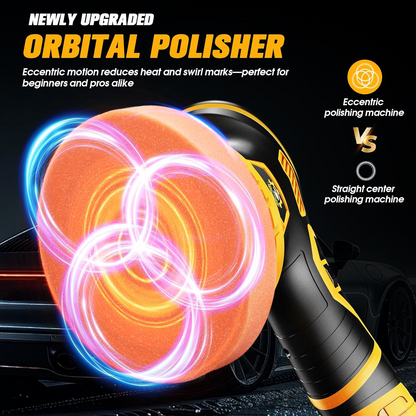 Cordless Orbital Buffer Polisher with Variable Speed and Multiple Foam Pads, Rechargeable Battery Kit
