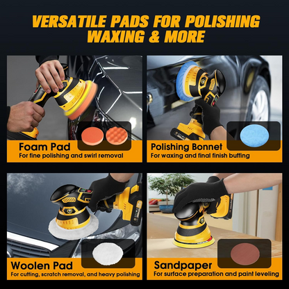 Cordless Orbital Buffer Polisher with Variable Speed and Multiple Foam Pads, Rechargeable Battery Kit