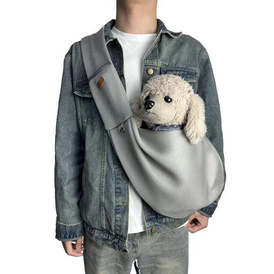 Crossbody Dog Sling with Padded Strap and Safety Clip for Small Pets