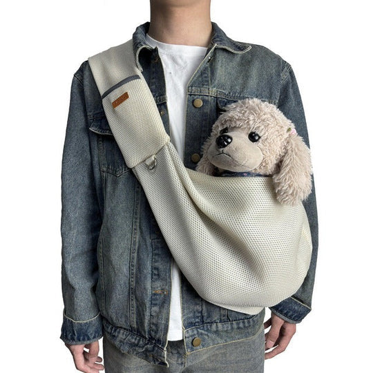Crossbody Dog Sling with Padded Strap and Safety Clip for Small Pets