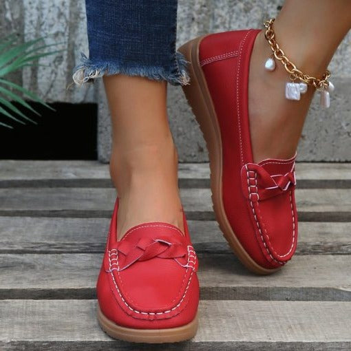 Women's Soft Leather Slip on Walking Loafers Shoes