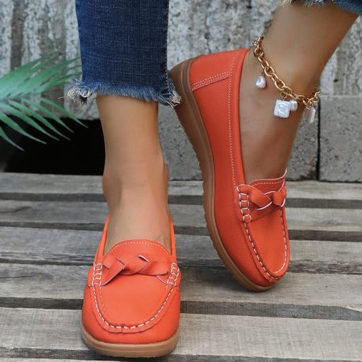 Women's Soft Leather Slip on Walking Loafers Shoes