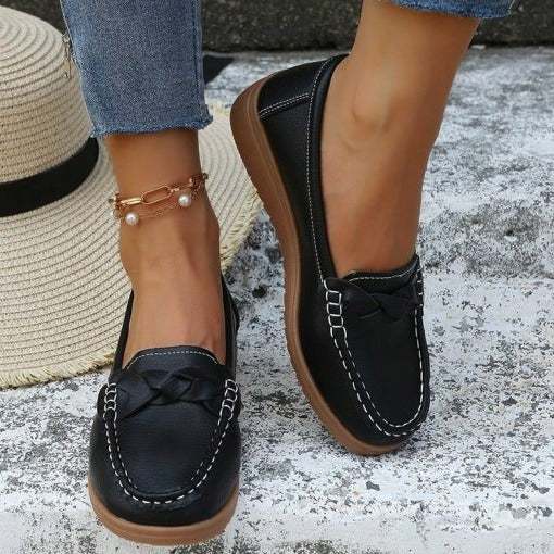 Women's Soft Leather Slip on Walking Loafers Shoes