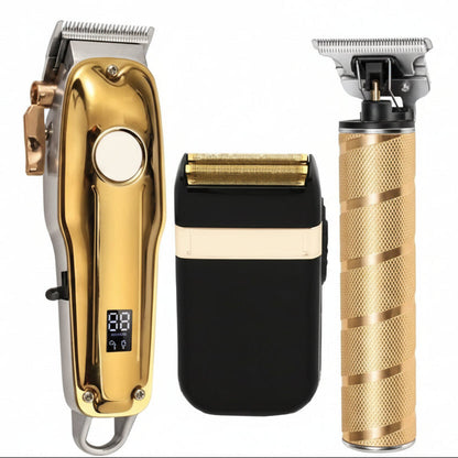 Hair Clipper Set with Outliner Trimmer and Foil Shaver, Cordless Rechargeable