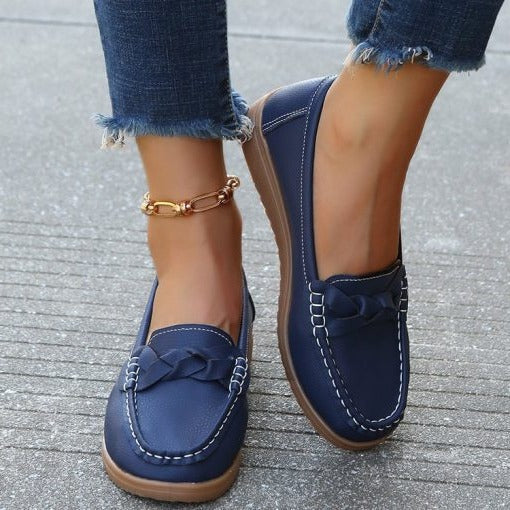 Women's Soft Leather Slip on Walking Loafers Shoes