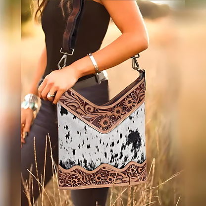 Tooled Leather Crossbody Bag, Durable Everyday Carry 12x11 Inch