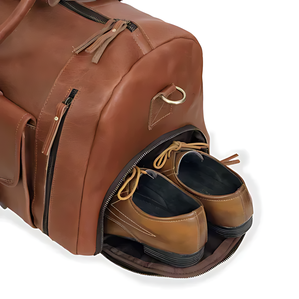 Mars Leather Duffel Bag for Men, Buffalo Leather Tan Travel Bag