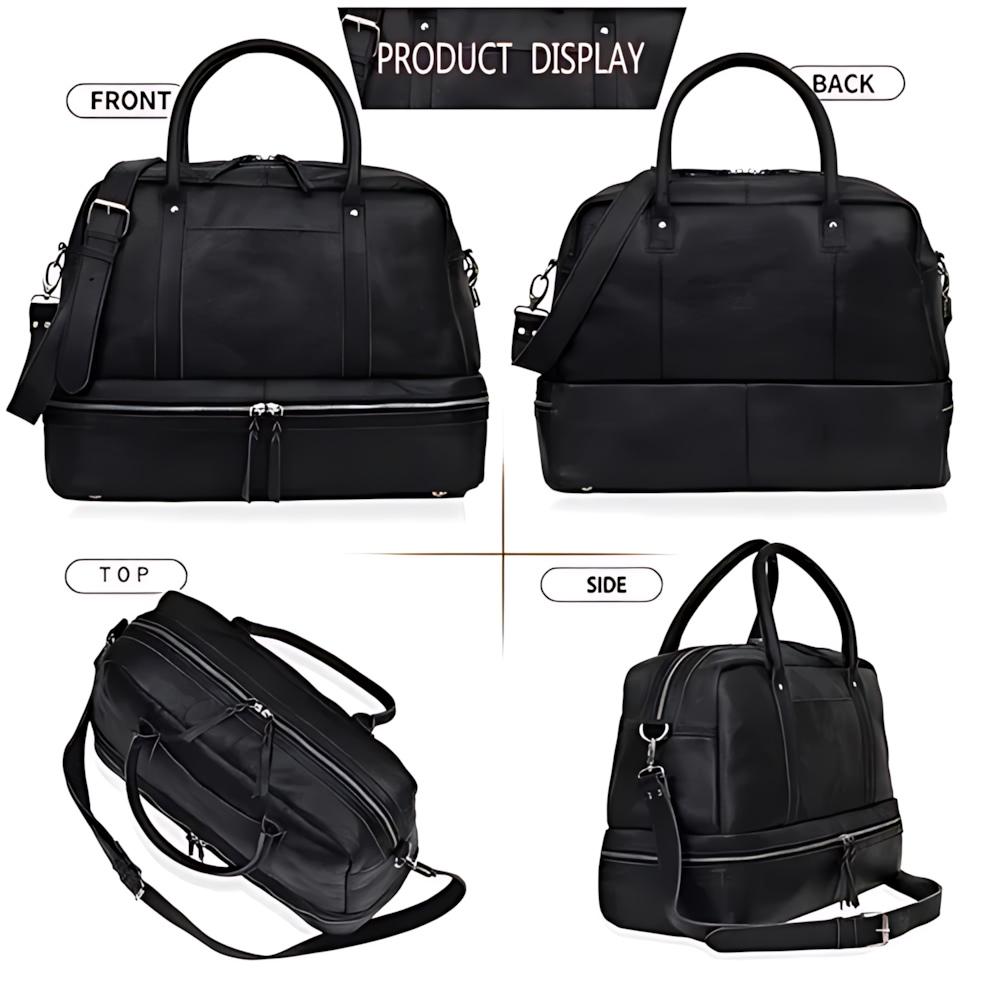 Leather Duffle Bag Full Grain Buffalo Leather Black