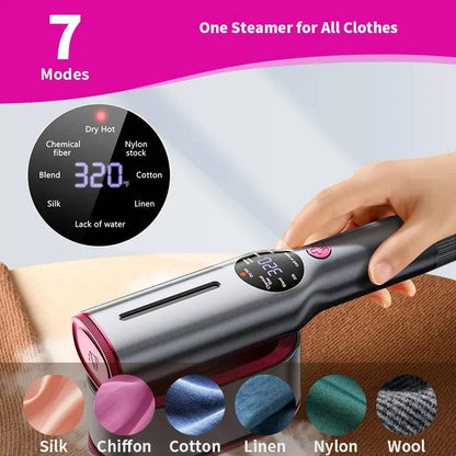 Handheld Garment Steamer with 90 Degree Rotating Head and Seven Fabric Settings