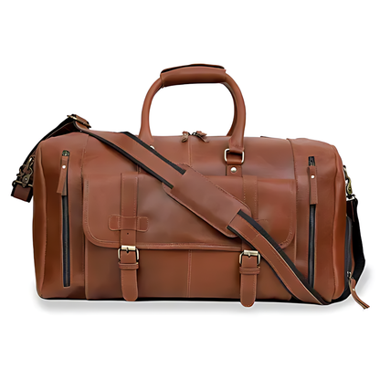 Mars Leather Duffel Bag for Men, Buffalo Leather Tan Travel Bag