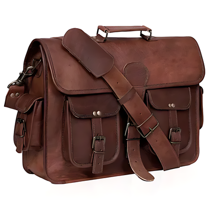 Potter Leather Messenger Laptop Bag, Handcrafted Canvas Lined