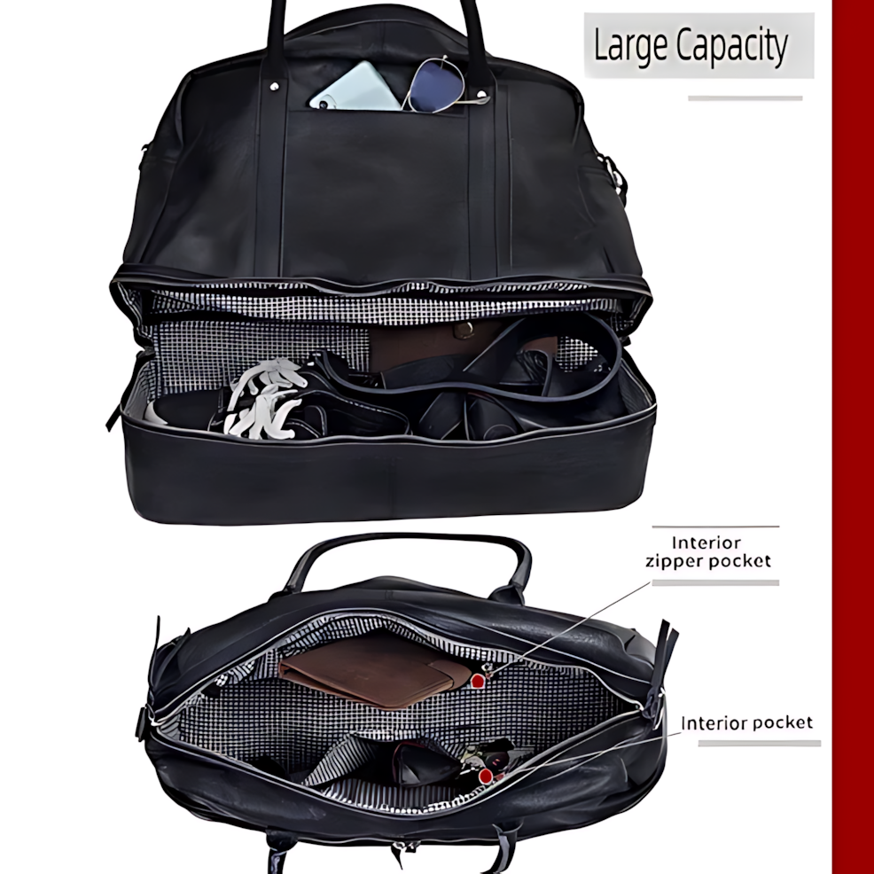 Leather Duffle Bag Full Grain Buffalo Leather Black