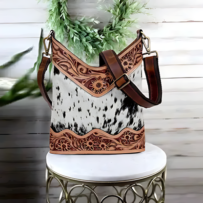 Tooled Leather Crossbody Bag, Durable Everyday Carry 12x11 Inch